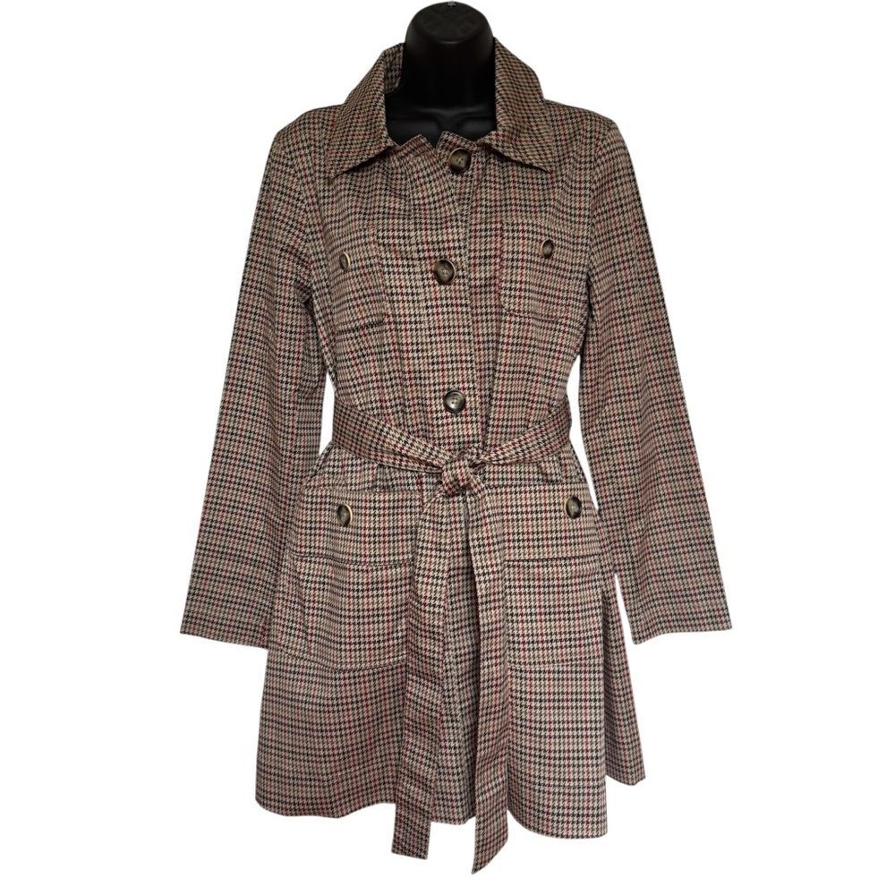 CAbi Houndstooth Sherlock Trench Coat Style# 3734 Sz M Excellent/Near New Sz M